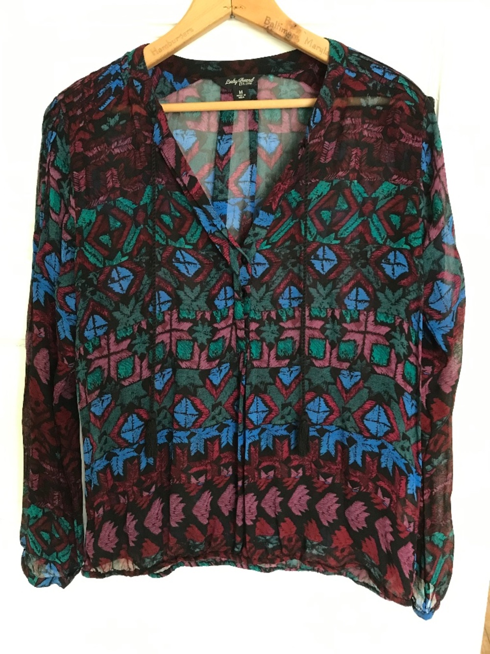 Lucky Brand Sheer Top Size M Long Sleeve Fairy Grunge Whimsigoth Black